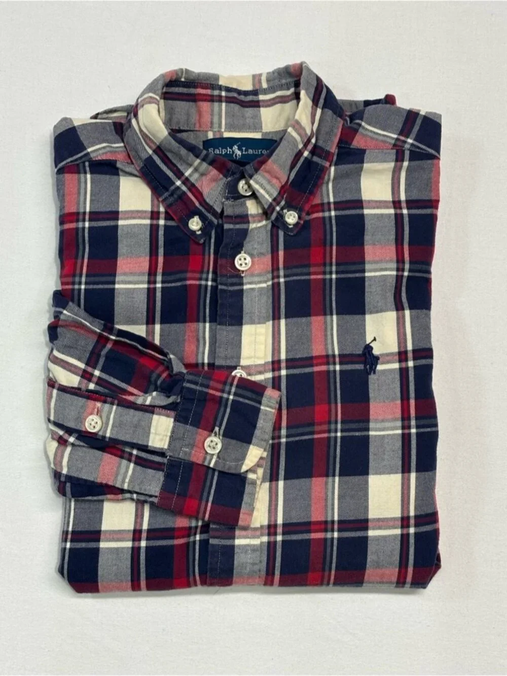 Ralph Lauren Navy, Red & White Plaid Button-Down Shirt Size 10-12 - 523